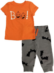 Infant Boys Orange Boo T-shirt & Gray Bat Pants Set Halloween Outfit 12m