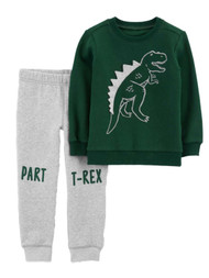 Carters Infant Boys Green T-Rex Dinosaur Sweatshirt & Jogger Sweatpants 3 Months