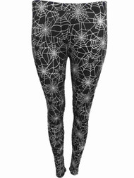 Junior Womens Black White Heart Spider Web Halloween Holiday Leggings