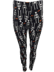Junior Womens Black Velvet Boo Skeleton Halloween Holiday Leggings