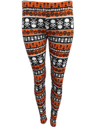 Junior Womens Skull Skeleton Jack O Lantern Nordic Halloween Holiday Leggings