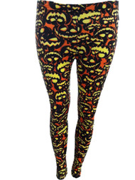 Junior Womens Black Velvet Jack O Lantern Pumpkin Halloween Holiday Leggings