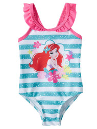 Disney Infant Girls Little Mermaid Ariel Ruffle One Piece Striped Swimsuit