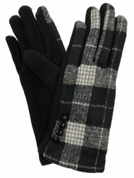 Womens Black Button Buffalo Plaid Stretch Fit Texting & Tech Touchscreen Gloves