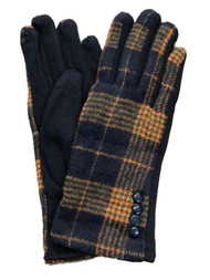 Womens Blue & Yellow Button Plaid Stretch Fit Texting & Tech Touchscreen Gloves