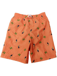 Toddler Boys Orange Toucan Bird Swim Trunks Palm Tree Board Shorts