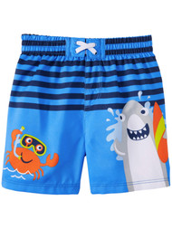 Infant Boys Blue Snorkeling Crab Swim Trunks Surfer Shark Board Shorts