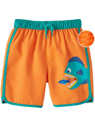 Toddler Boys Orange Piranha Swim Trunks Swimming Fish Board Shorts