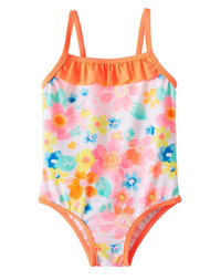 Infant Girls Neon Colorful Floral Ruffle One Piece Swimming Bathing Suit
