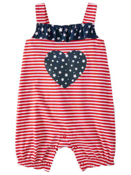 Infant Girls Patriotic Heart Baby Romper American Flag Outfit Bodysuit