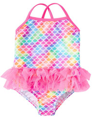 Toddler Girls Colorful Neon Pink Mermaid Tutu One Piece Swimming Bathing