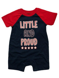 Infant Boys Patriotic Baby Romper Blue Little & Proud 4th of July Outfit