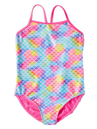 Toddler Girls Shimmering Rainbow Mermaid Scales One Piece Swimming Suit 2T