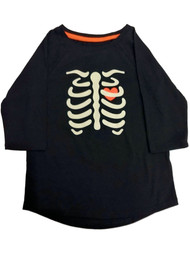 Girls Black Glow In The Dark Skeleton Halloween T-Shirt Short Sleeve Shirt