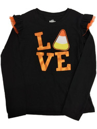 Girls Black Ruffle Candy Love Long Sleeve T-Shirt Halloween Tee Shirt