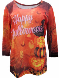 Womens Orange Witch Jack O'Lantern Fall Halloween Holiday Long Sleeve T-Shirt