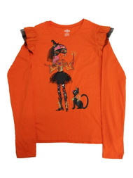 Girls Orange Glitter Masked Witch Long Sleeve T-Shirt Halloween Tee Shirt XL