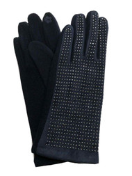 Womens Navy Blue & Silver Rhinestone Stretch Fit Texting Tech Touchscreen Gloves