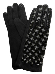 Womens Black & Silver Rhinestone Stretch Fit Texting Tech Touchscreen Gloves