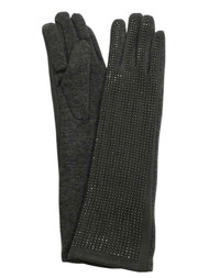 Womens Long Gray Rhinestone Stretch Fit Evening Gloves 14.5 Inch