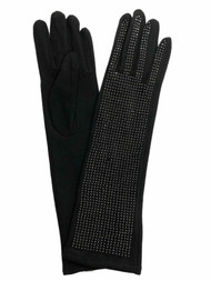 Womens Long Black Rhinestone Stretch Fit Evening Gloves 14.5 Inch