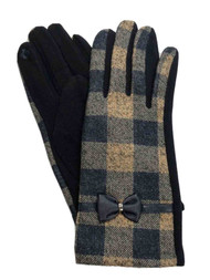 Womens Navy Blue Plaid Bow Stretch Fit Texting & Tech Touchscreen Gloves