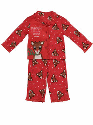 Infant Toddler Girls Red Flannel Rudolph Reindeer Christmas Holiday Pajamas