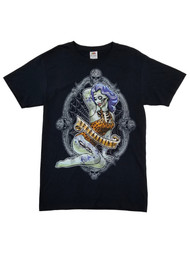 Mens Black Zombie Pinup Girl Halloween Tee Crew Neck T-Shirt
