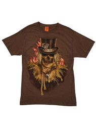 Mens Brown Halloween Scarecrow Graphic Tee Crew Neck T-Shirt