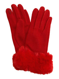 Womens Bright Red Faux Fur Stretch Fit Texting & Tech Touchscreen Gloves