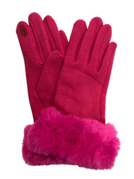 Womens Neon Fuchsia Pink Faux Fur Stretch Fit Texting & Tech Touchscreen Gloves