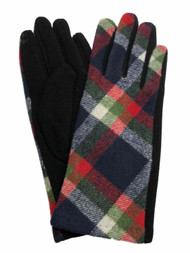 Womens Navy Green & Red Plaid Stretch Fit Texting & Tech Touchscreen Gloves