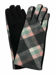Womens Pink Gray & Mint Plaid Stretch Fit Texting & Tech Touchscreen Gloves