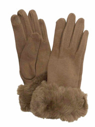 Womens Camel Tan Faux Fur Stretch Fit Texting & Tech Touchscreen Gloves