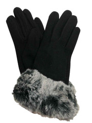 Womens Black & Silver Faux Fur Stretch Fit Texting & Tech Touchscreen Gloves