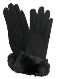Womens Black Faux Fur Stretch Fit Texting & Tech Touchscreen Gloves