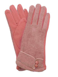 Womens Rose Pink Chenille Button Stretch Fit Texting & Tech Touchscreen Gloves