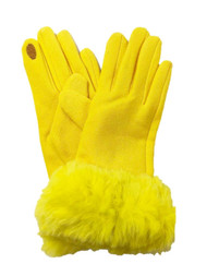 Womens Neon Yellow Faux Fur Stretch Fit Texting & Tech Touchscreen Gloves