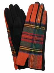Womens Orange Red & Green Plaid Stretch Fit Texting & Tech Touchscreen Gloves