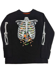 Boys Black Stomach Full of Candy T-Shirt Skeleton Halloween Tee Shirt Glows
