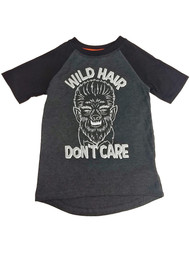 Boys Gray Werewolf Halloween T-Shirt Glows Wild Hair Don't Care Tee Shirt