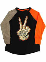 Boys Black Skeleton Peace Halloween T-Shirt Glows In The Dark Tee Shirt