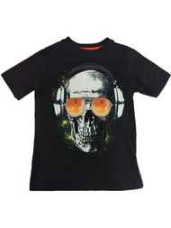 Boys Black Rockin out Skeleton T-Shirt Skull Halloween Tee Shirt Glows