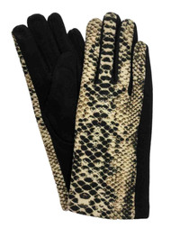 Womens Brown & Black Snake Print Soft Stretch Texting & Tech Touchscreen Gloves