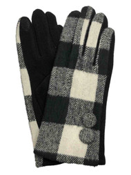 Womens Black Buffalo Plaid Button Stretch Fit Texting & Tech Touchscreen Gloves