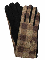 Womens Brown & Tan Button Plaid Stretch Fit Texting & Tech Touchscreen Gloves