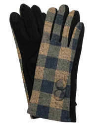 Womens Brown & Blue Button Plaid Stretch Fit Texting & Tech Touchscreen Gloves