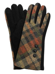 Womens Brown & Rust Button Plaid Stretch Fit Texting & Tech Touchscreen Gloves