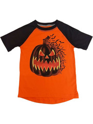 Boys Orange Jack O' Lantern Halloween T-Shirt Glows Bat Pumpkin Tee Shirt