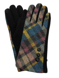 Womens Pink & Blue Button Plaid Stretch Fit Texting & Tech Touchscreen Gloves